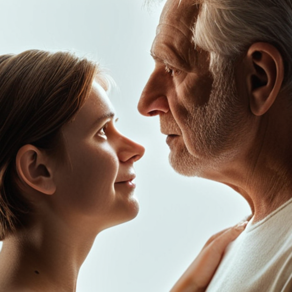 **Prompt 1: Unspoken Understanding & Empathy**
    A young adult and an older parent are engaged in a thoughtful conversation. The scene focuses on their nuanced facial expressions and body language that convey deep understanding and empathy. Soft, warm lighting illuminates them, with subtle visual cues like overlapping, gentle thought bubbles or a faint, warm glow around their heads, symbolizing the deciphering of unspoken feelings and mutual understanding. The atmosphere is one of profound connection and emotional intelligence.