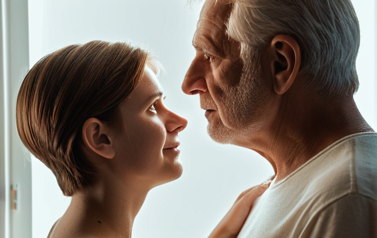 **Prompt 1: Unspoken Understanding & Empathy**
    A young adult and an older parent are engaged in a thoughtful conversation. The scene focuses on their nuanced facial expressions and body language that convey deep understanding and empathy. Soft, warm lighting illuminates them, with subtle visual cues like overlapping, gentle thought bubbles or a faint, warm glow around their heads, symbolizing the deciphering of unspoken feelings and mutual understanding. The atmosphere is one of profound connection and emotional intelligence.